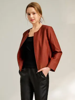 Gambiered canton silk round neck striped jacket