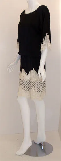 GEOFFREY BEENE 1990s Black Silk & Lace Cocktail Dress, Belt