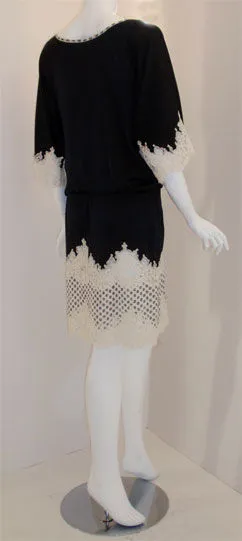 GEOFFREY BEENE 1990s Black Silk & Lace Cocktail Dress, Belt