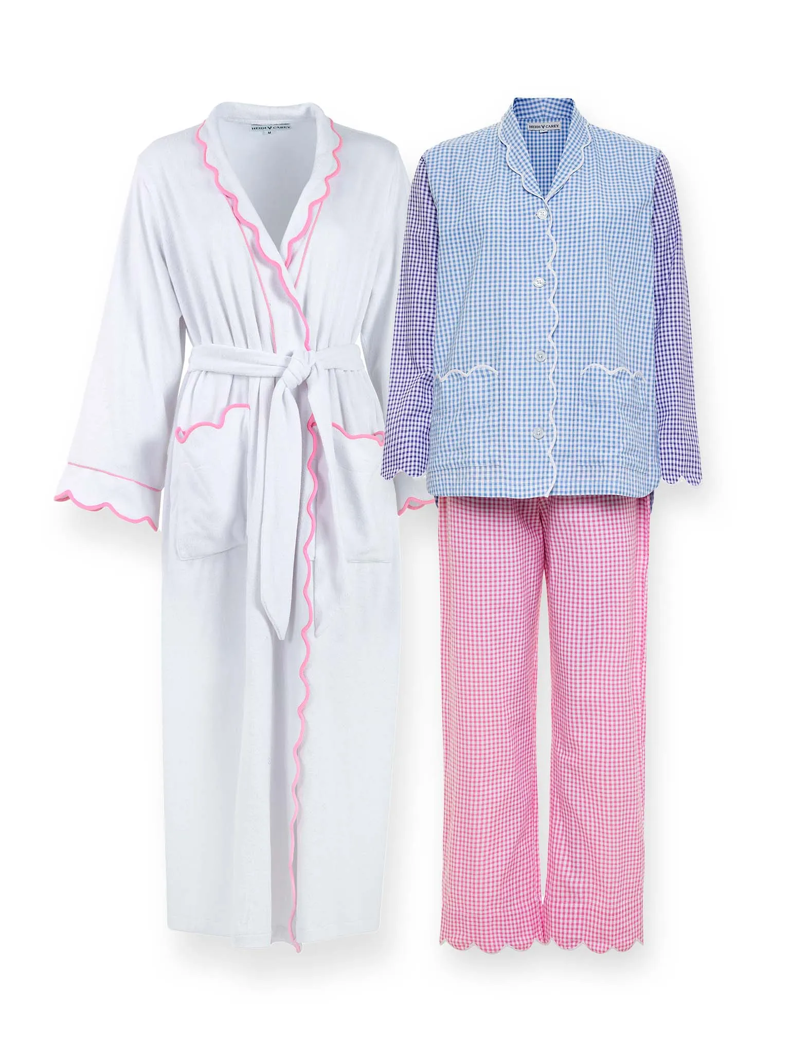 Gingham Bundle: Pajamas   White French Terry Robe