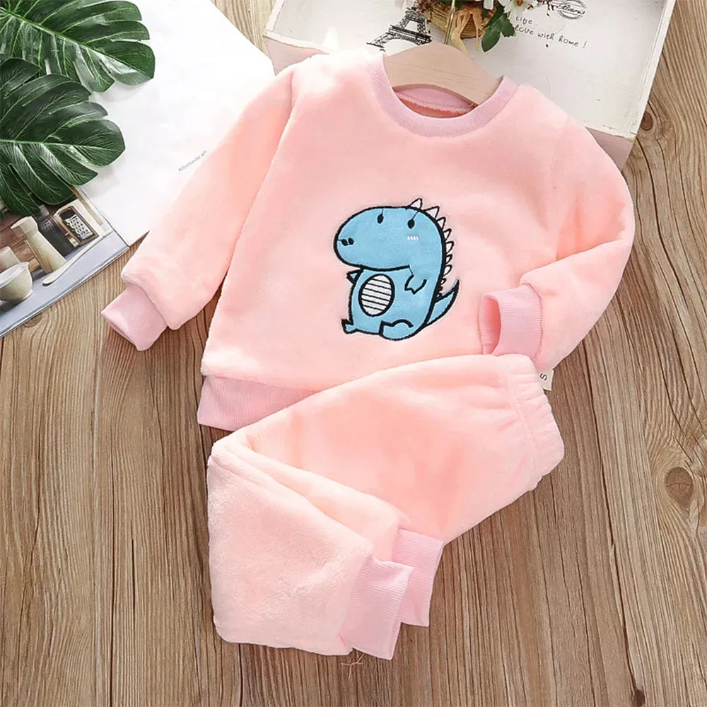 Girls Clothing Sets Winter Flannel Homewear Set Children's Pajamas Boys and Girls Thick Coral Velvet Two-piece Set