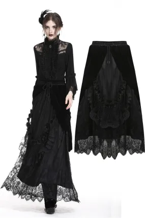 Gothic Black wave velvet lace maxi skirt KW133BK