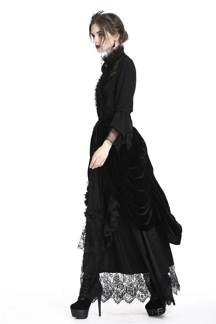 Gothic Black wave velvet lace maxi skirt KW133BK