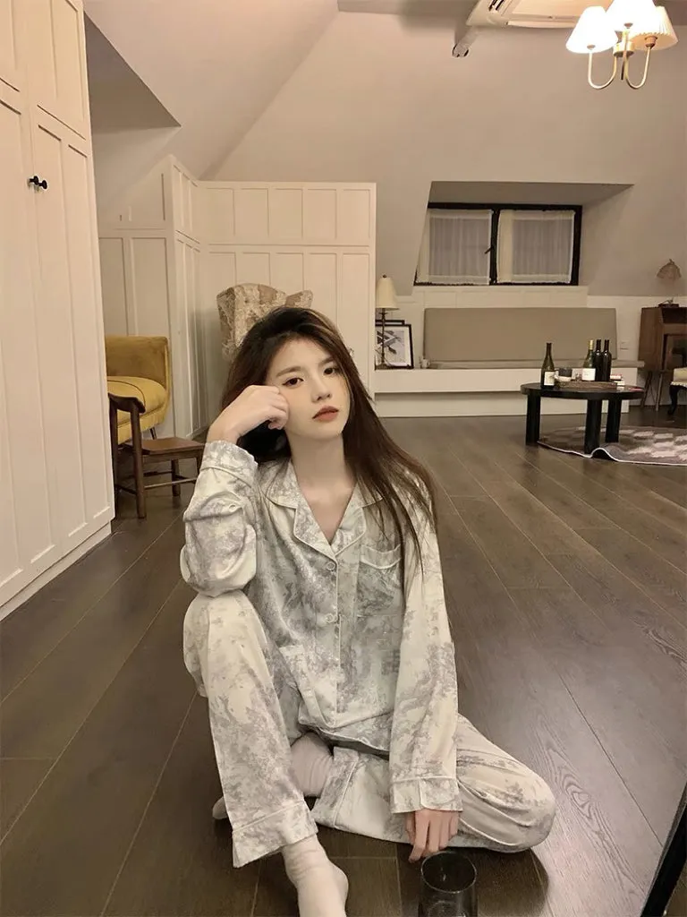 Grey Ice Silk Pajamas