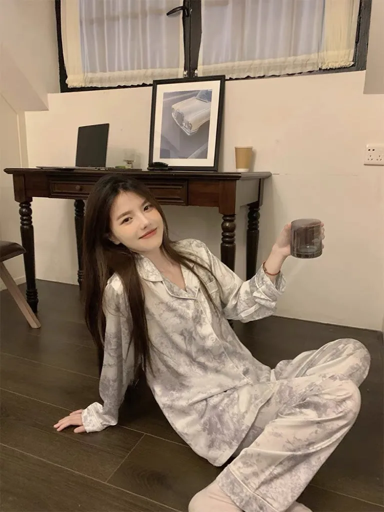 Grey Ice Silk Pajamas