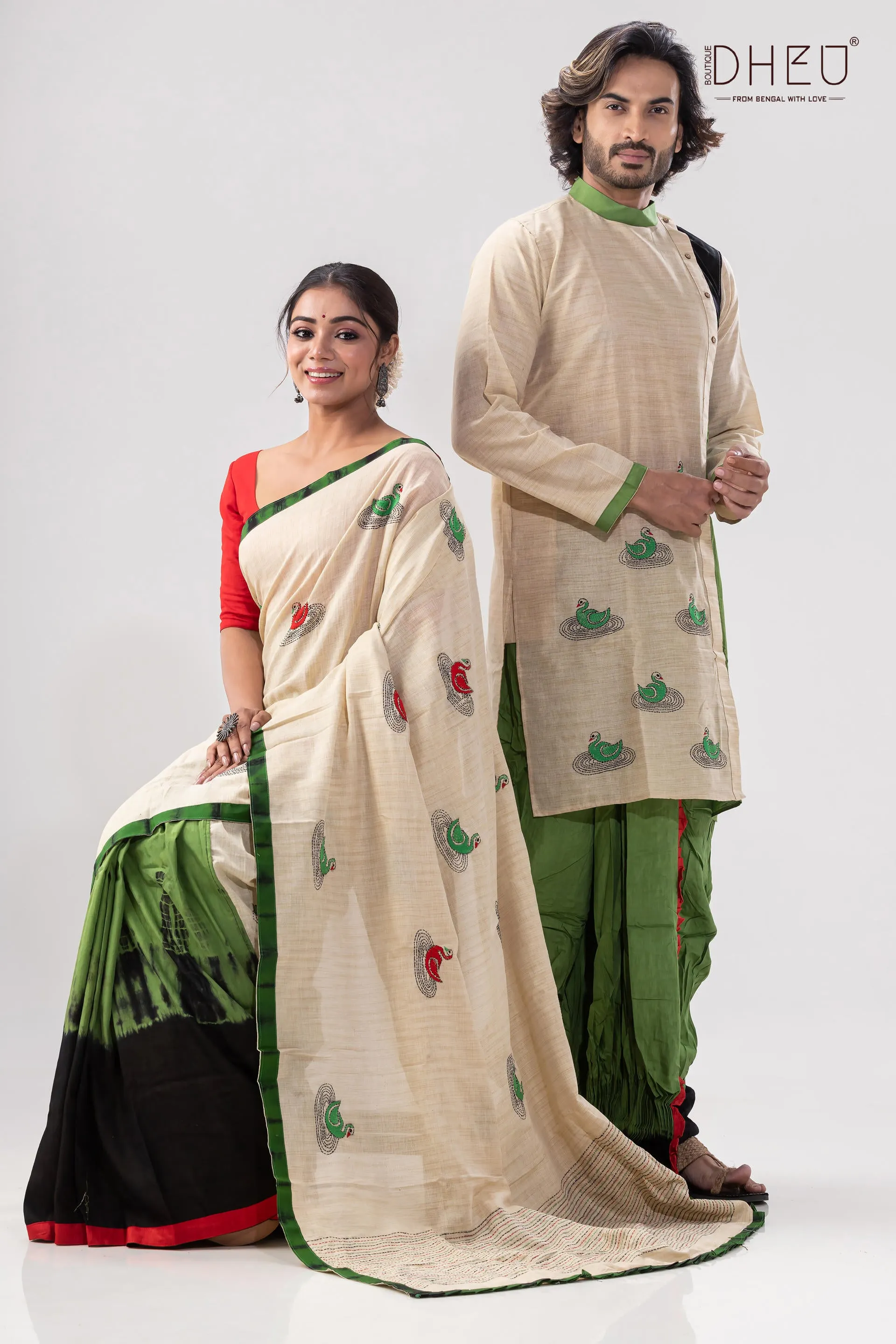 Hansjaru-Kurta-Saree Couple Set