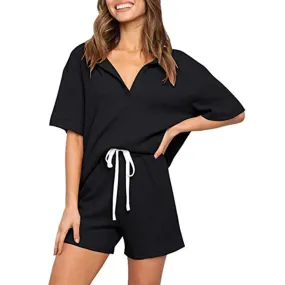 Haute Edition Women's Split Neck Tee And Shorts Lounge Pajama Set