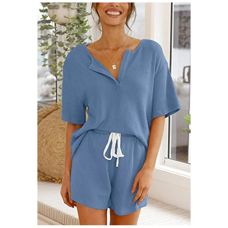 Haute Edition Women's Split Neck Tee And Shorts Lounge Pajama Set