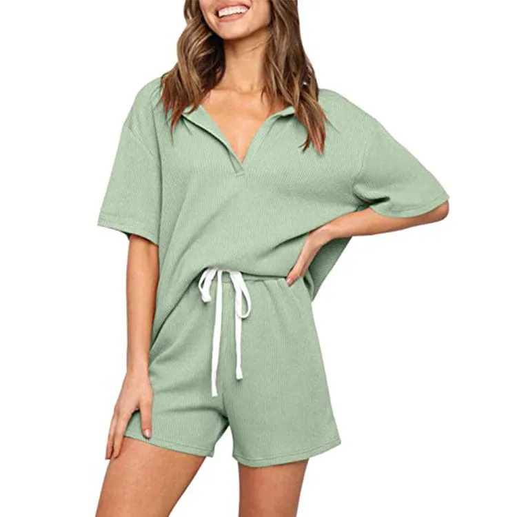 Haute Edition Women's Split Neck Tee And Shorts Lounge Pajama Set