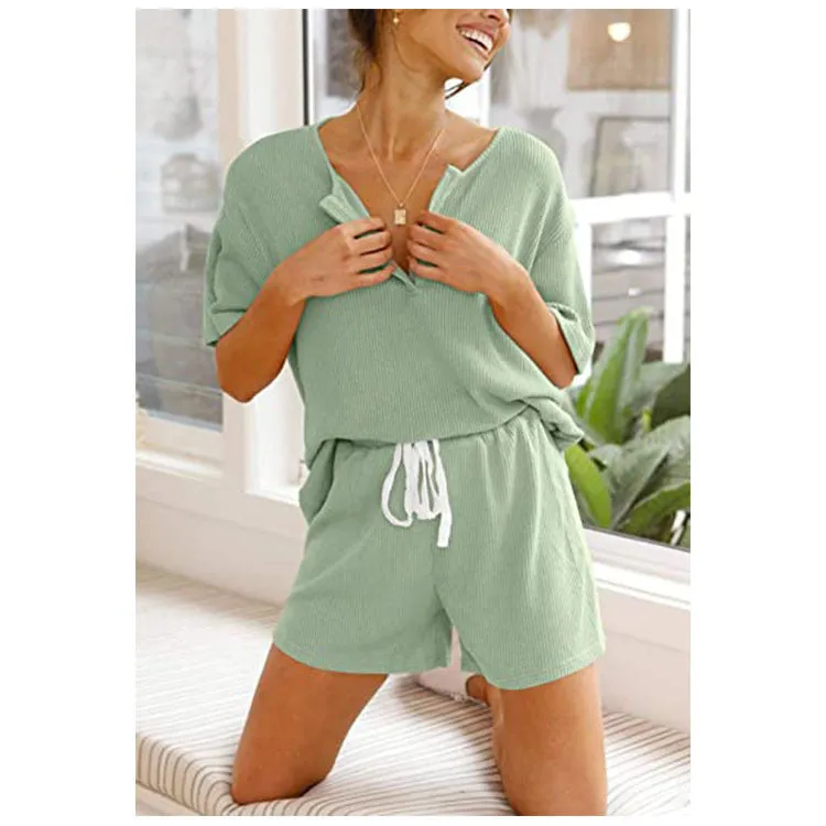 Haute Edition Women's Split Neck Tee And Shorts Lounge Pajama Set