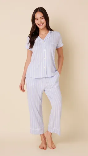 Heritage Stripe Pima Knit Capri Set -  Blue