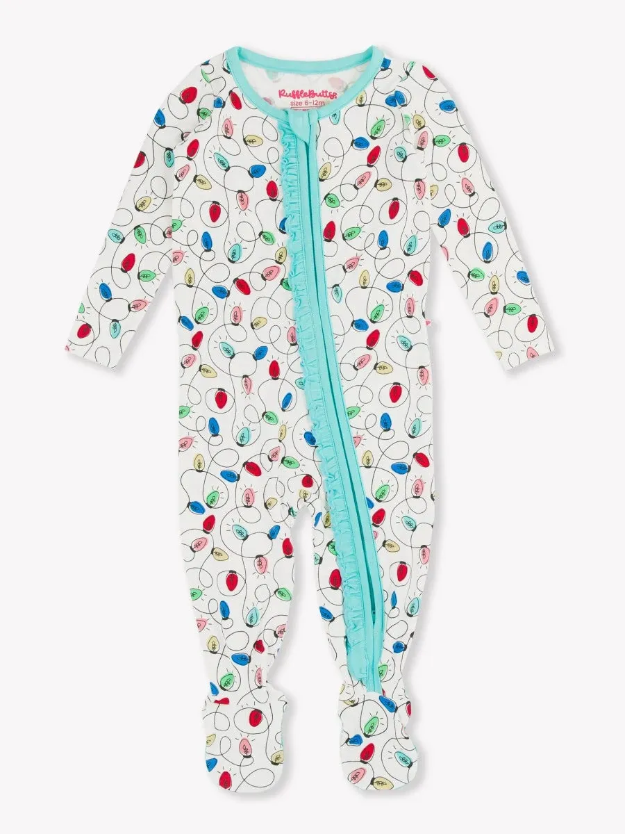 Holiday Lights Ruffle One Piece Footie Pajamas