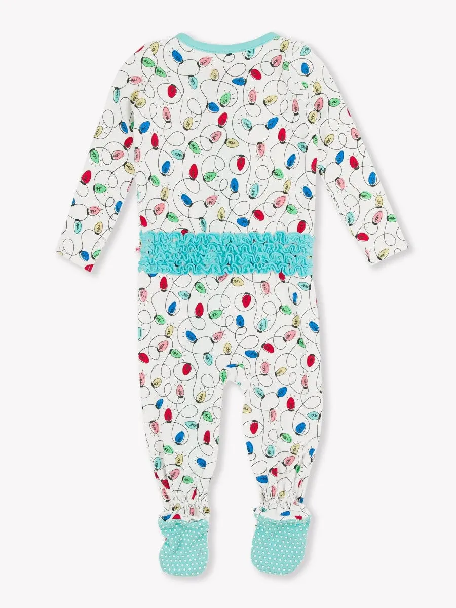 Holiday Lights Ruffle One Piece Footie Pajamas