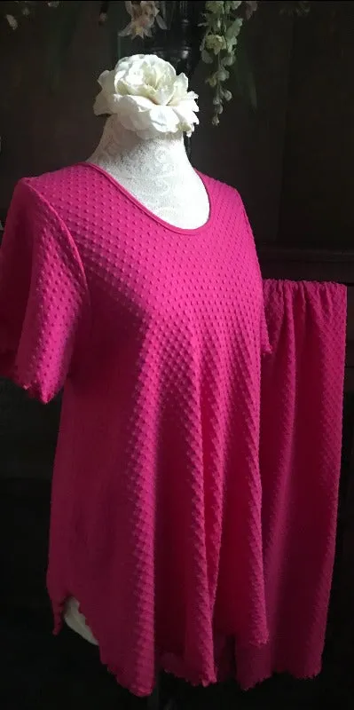 Hot Pink Short Sleeve Long Top & Palazzos Dot Collection