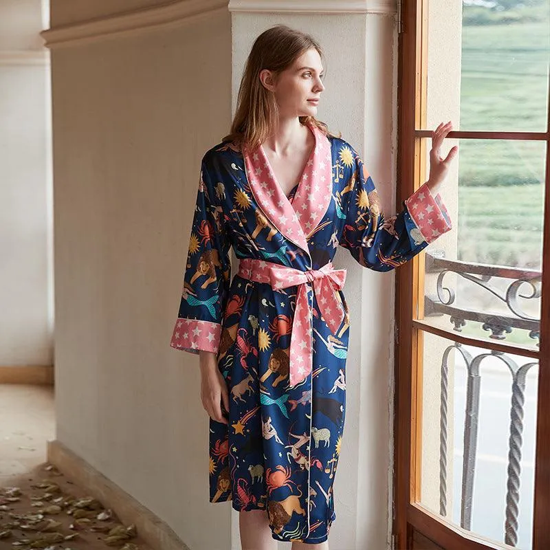 Imitated Silk Pajamas Women's Spring And Autumn Bathrobe Cool Ice Silk Home Wear Nightgown