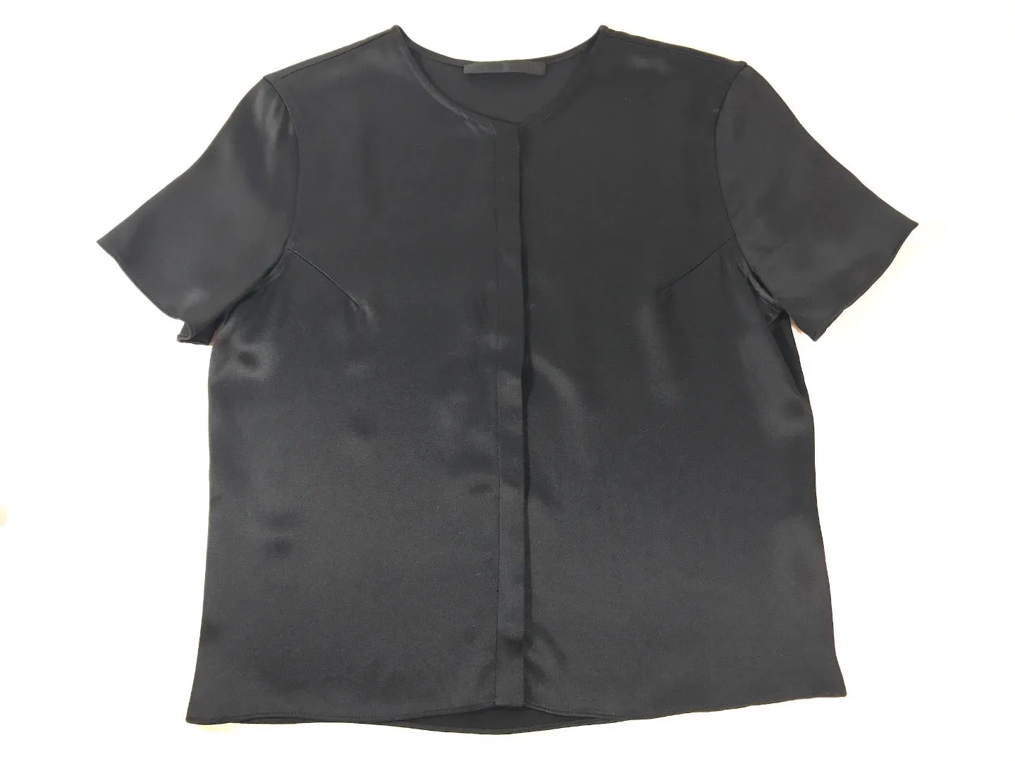 JENNI KAYNE Silk Black Short Sleeve Snap Up Work  Blouse Size XS