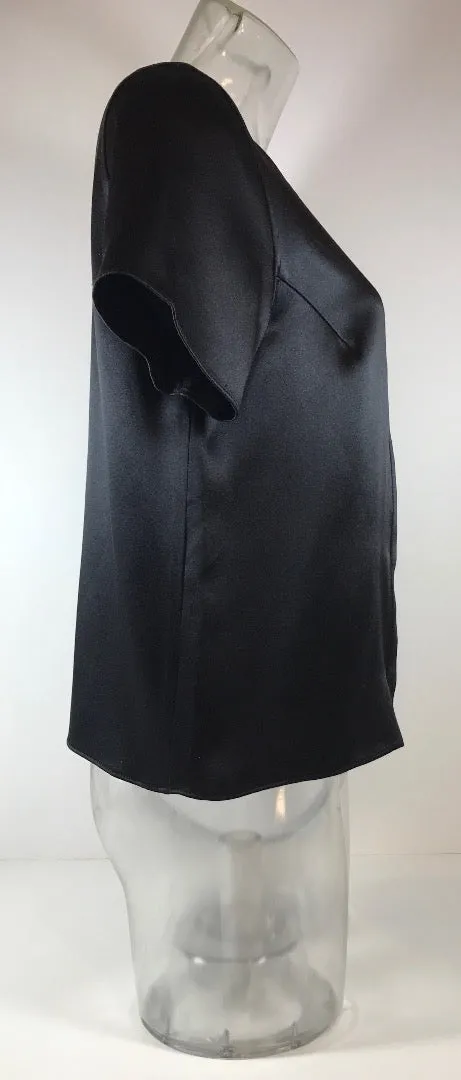 JENNI KAYNE Silk Black Short Sleeve Snap Up Work  Blouse Size XS