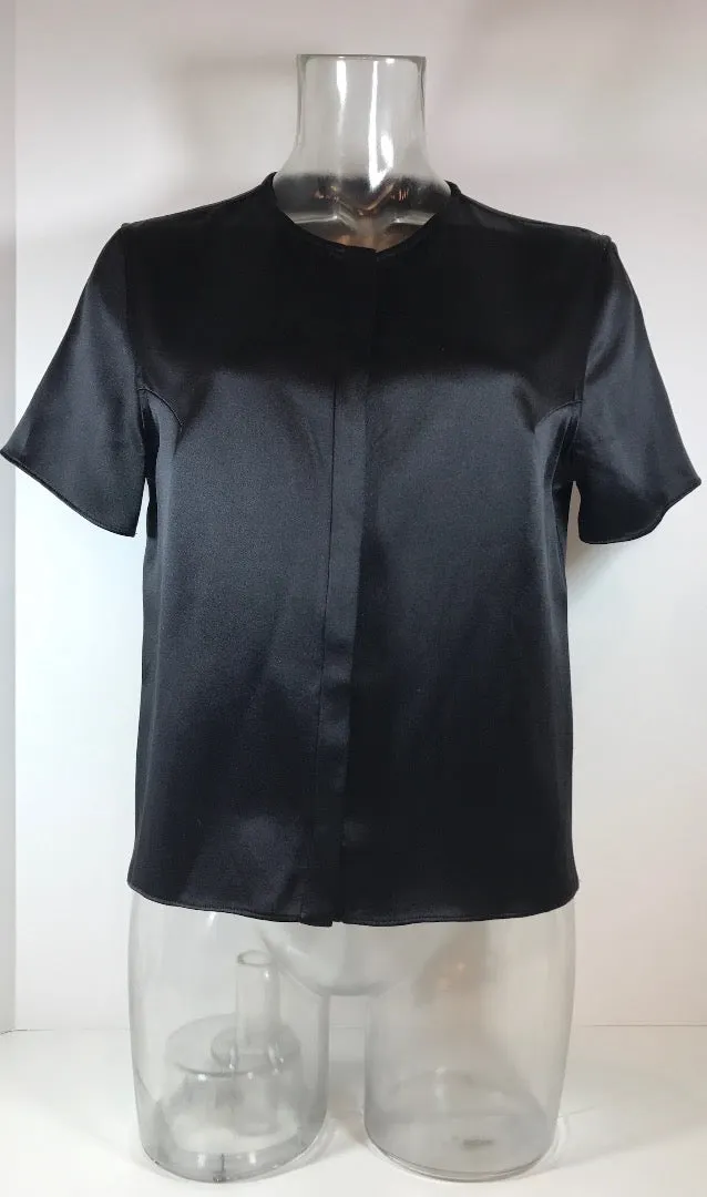 JENNI KAYNE Silk Black Short Sleeve Snap Up Work  Blouse Size XS