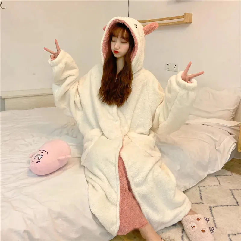 JOSKAA Christmas Gift Pajamas cute cartoon dinosaur coral velvet pajama autumn and winter thickened and padded long fashion home wear two sets nightgo