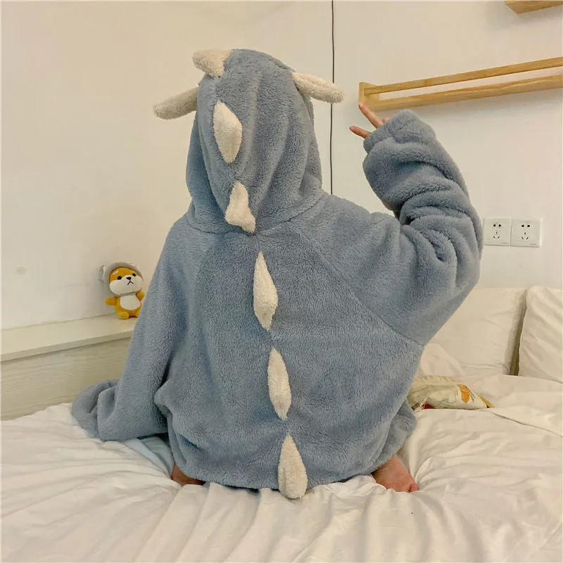 JOSKAA Christmas Gift Pajamas cute cartoon dinosaur coral velvet pajama autumn and winter thickened and padded long fashion home wear two sets nightgo