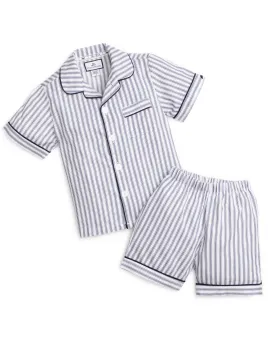 Kid's Twill Pajama Short Set- Navy French Ticking