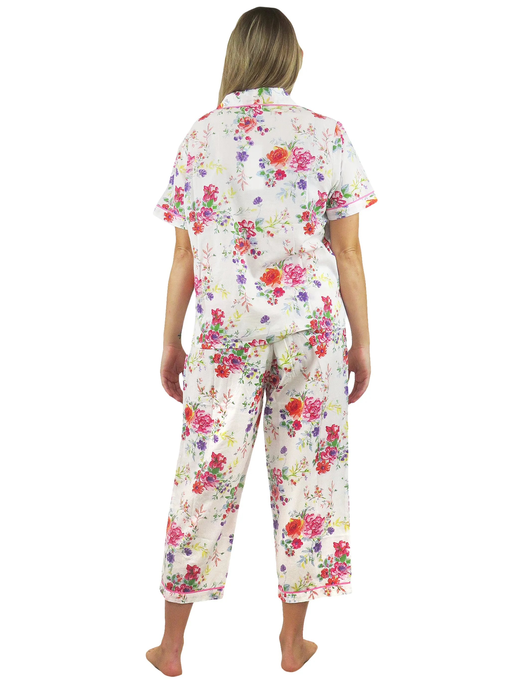 La Cera Short Sleeve Floral Cotton Pajama Set