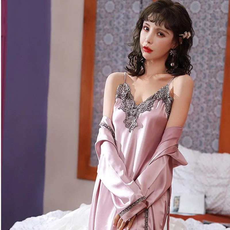 Ladies ice silk pajamas two-piece