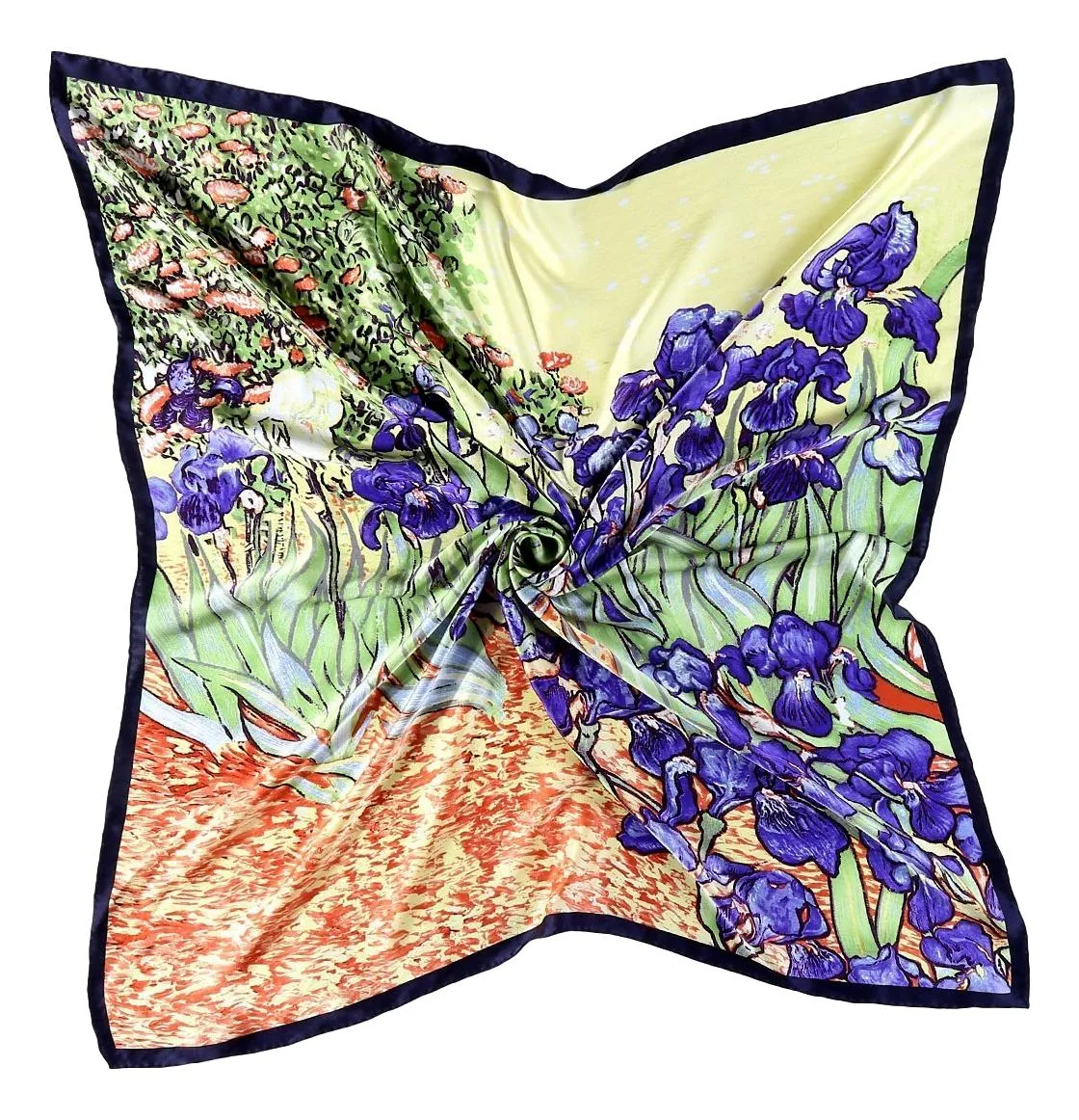 Large Square Silk Scarf Blue and Green Van Gogh Painting Irises SZD065