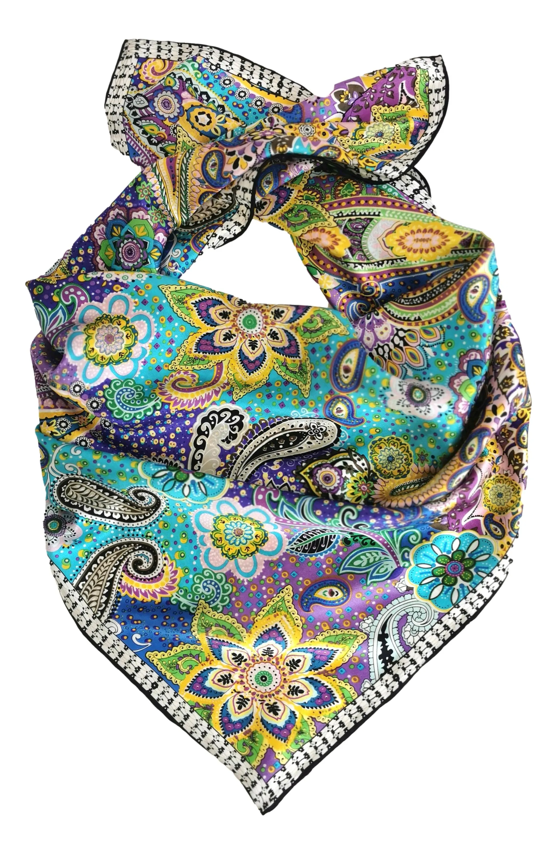 Large Square Silk Scarf Blue Theme Paisley Print SZD107