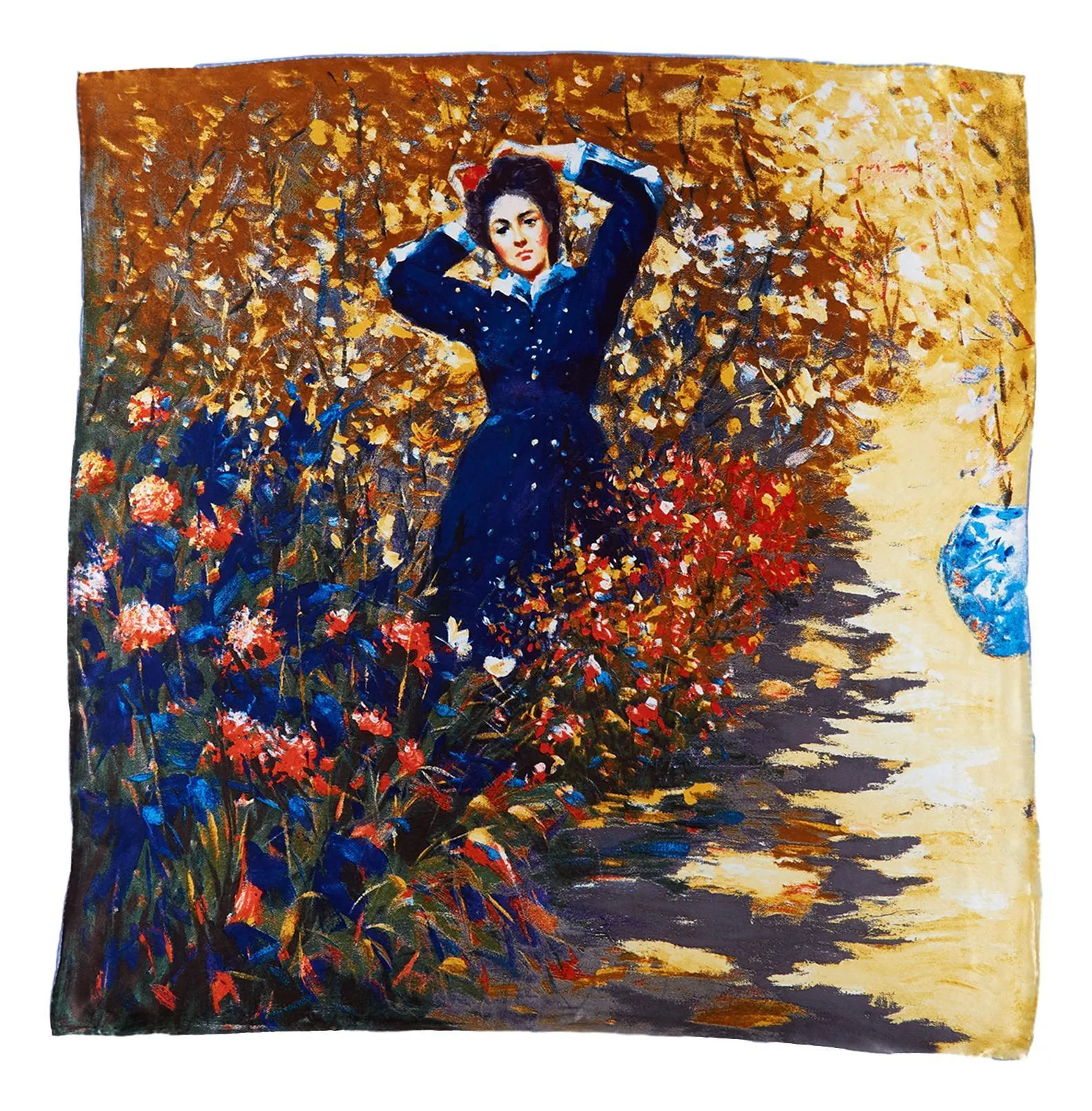 Large Square Silk Scarf Classic Painting Lady in Flowers SZD203