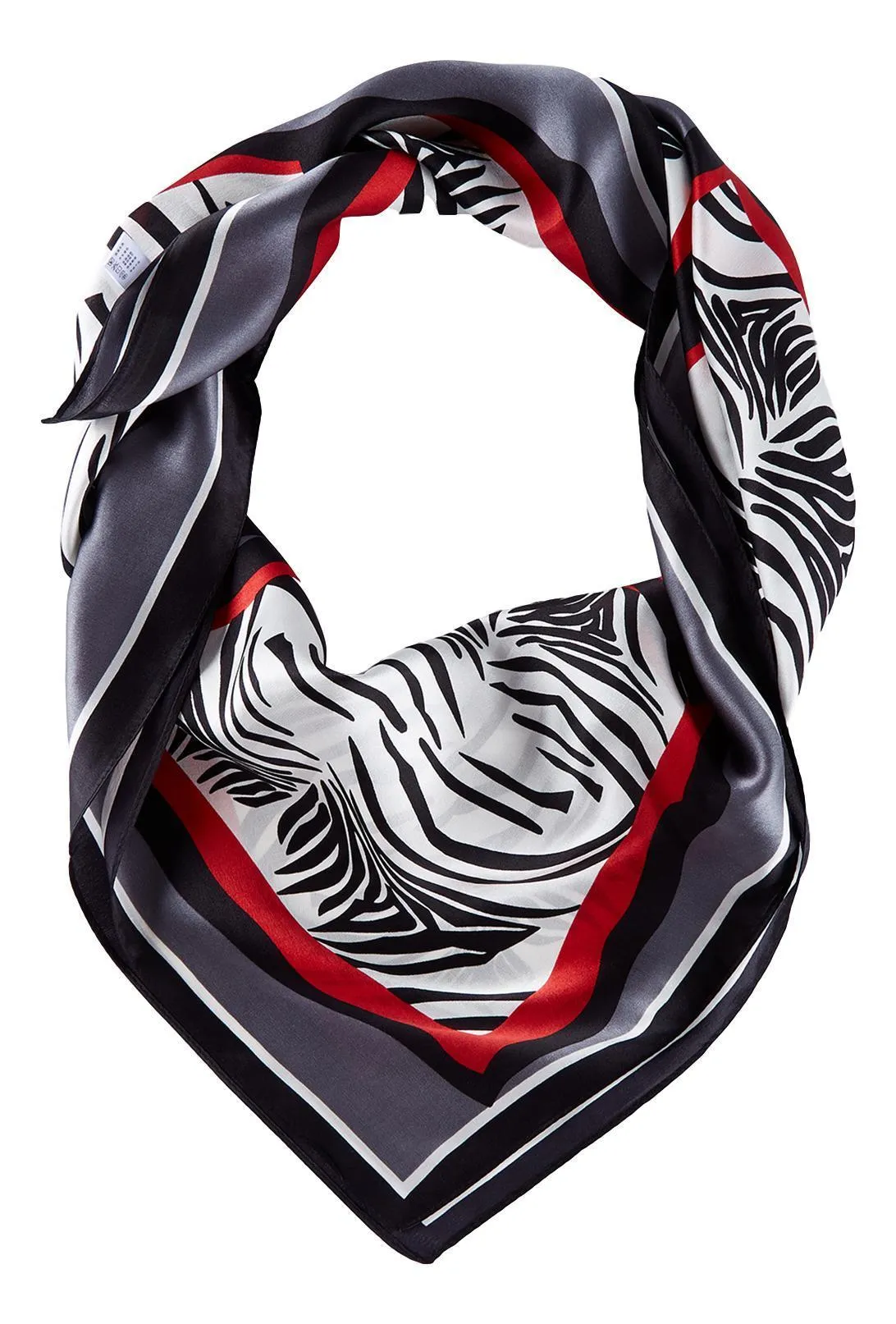 Large Square Silk Scarf Grey and Red Zebra Print SZD093