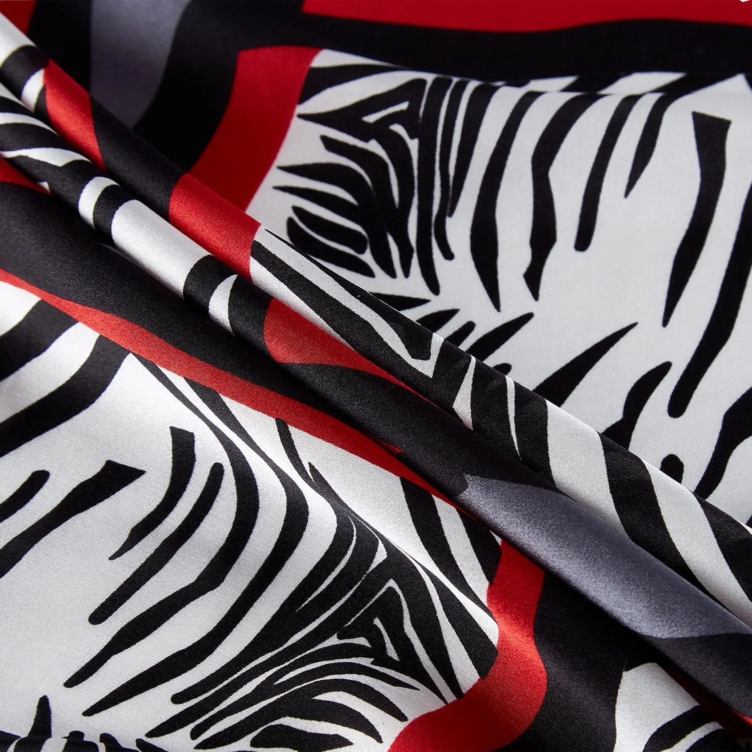 Large Square Silk Scarf Grey and Red Zebra Print SZD093