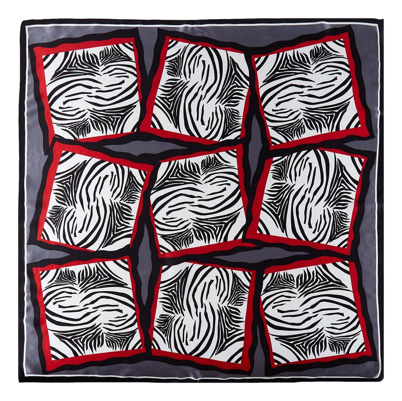 Large Square Silk Scarf Grey and Red Zebra Print SZD093