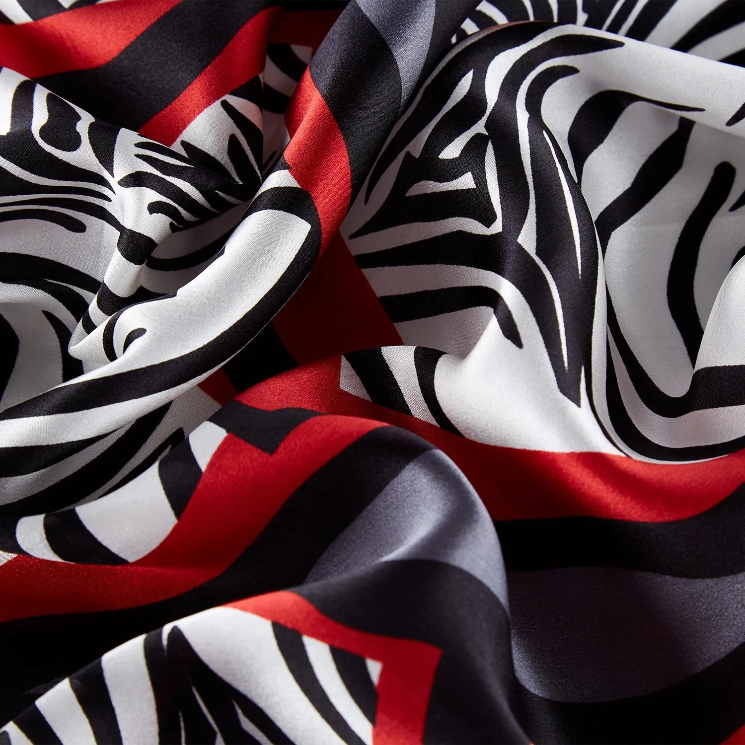 Large Square Silk Scarf Grey and Red Zebra Print SZD093