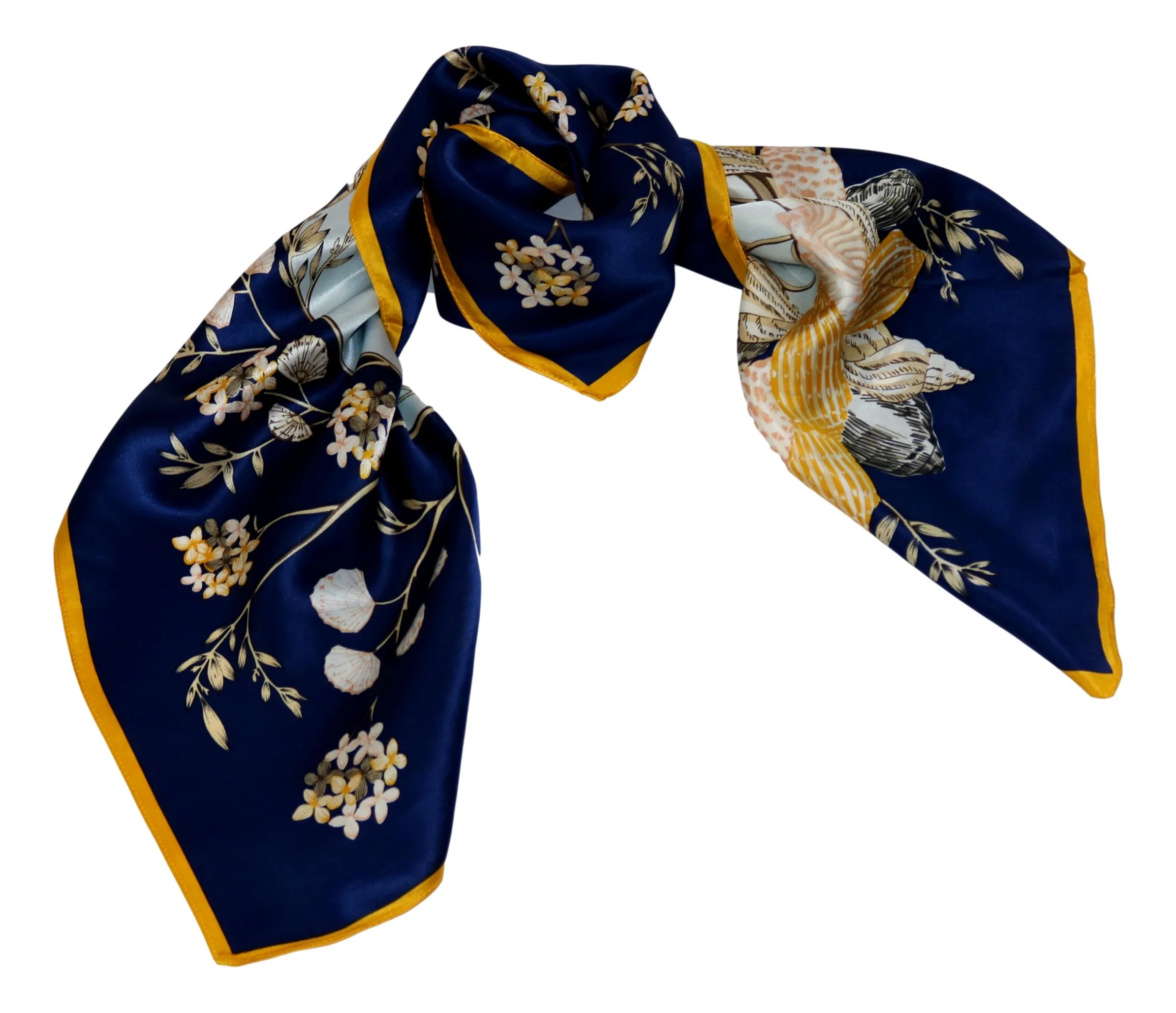 Large Square Silk Scarf Navy Theme Floral Print SZD305