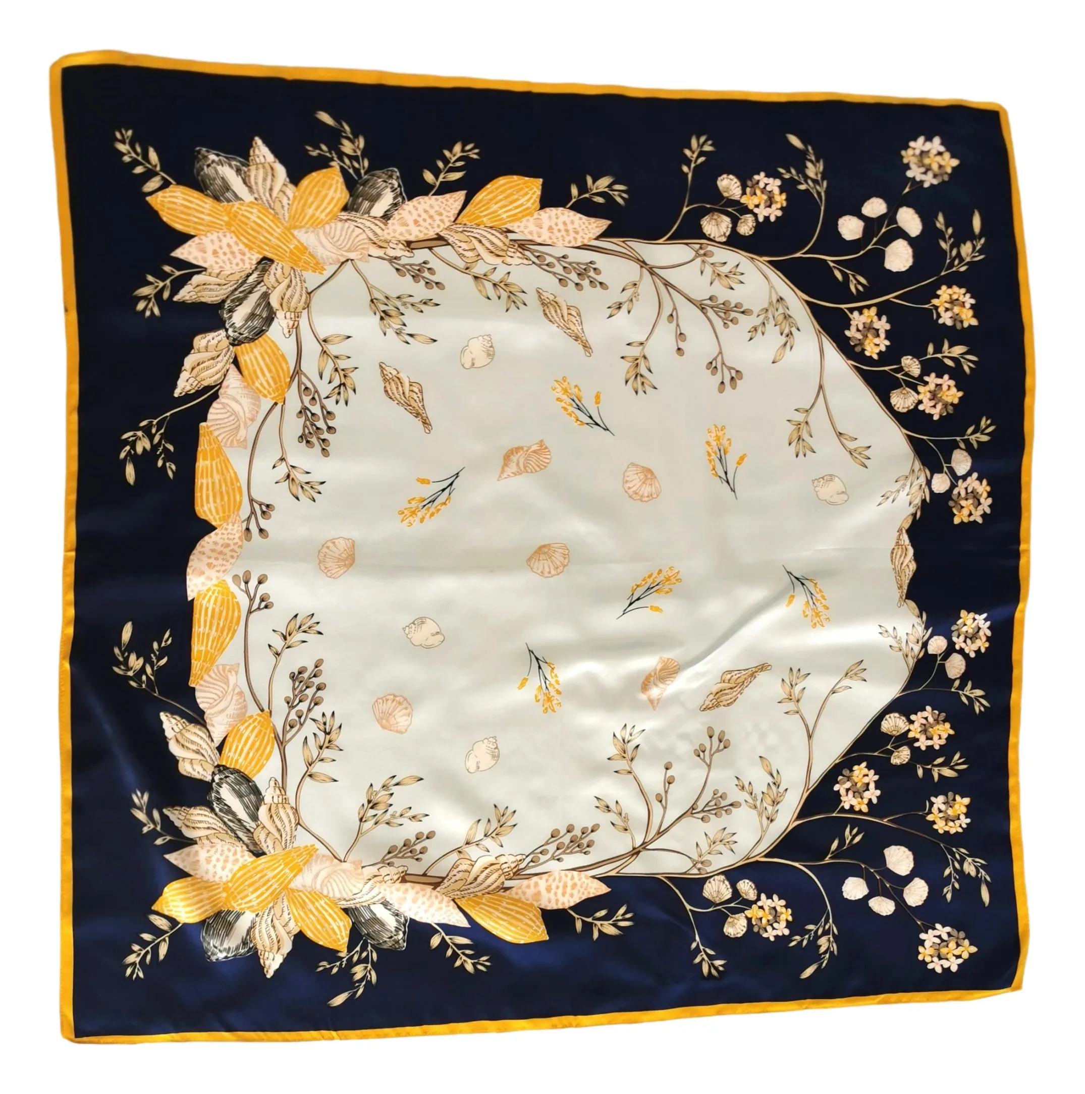 Large Square Silk Scarf Navy Theme Floral Print SZD305