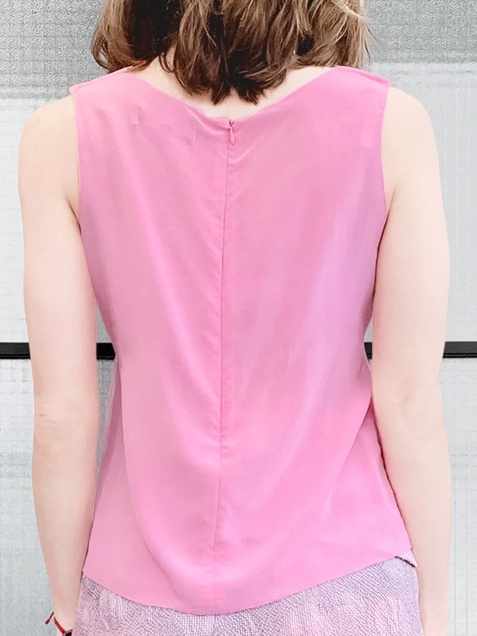 Last Chance! Pink Stitched Trim Empire Waist Silk Tank