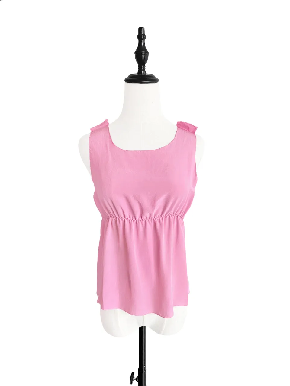 Last Chance! Pink Stitched Trim Empire Waist Silk Tank