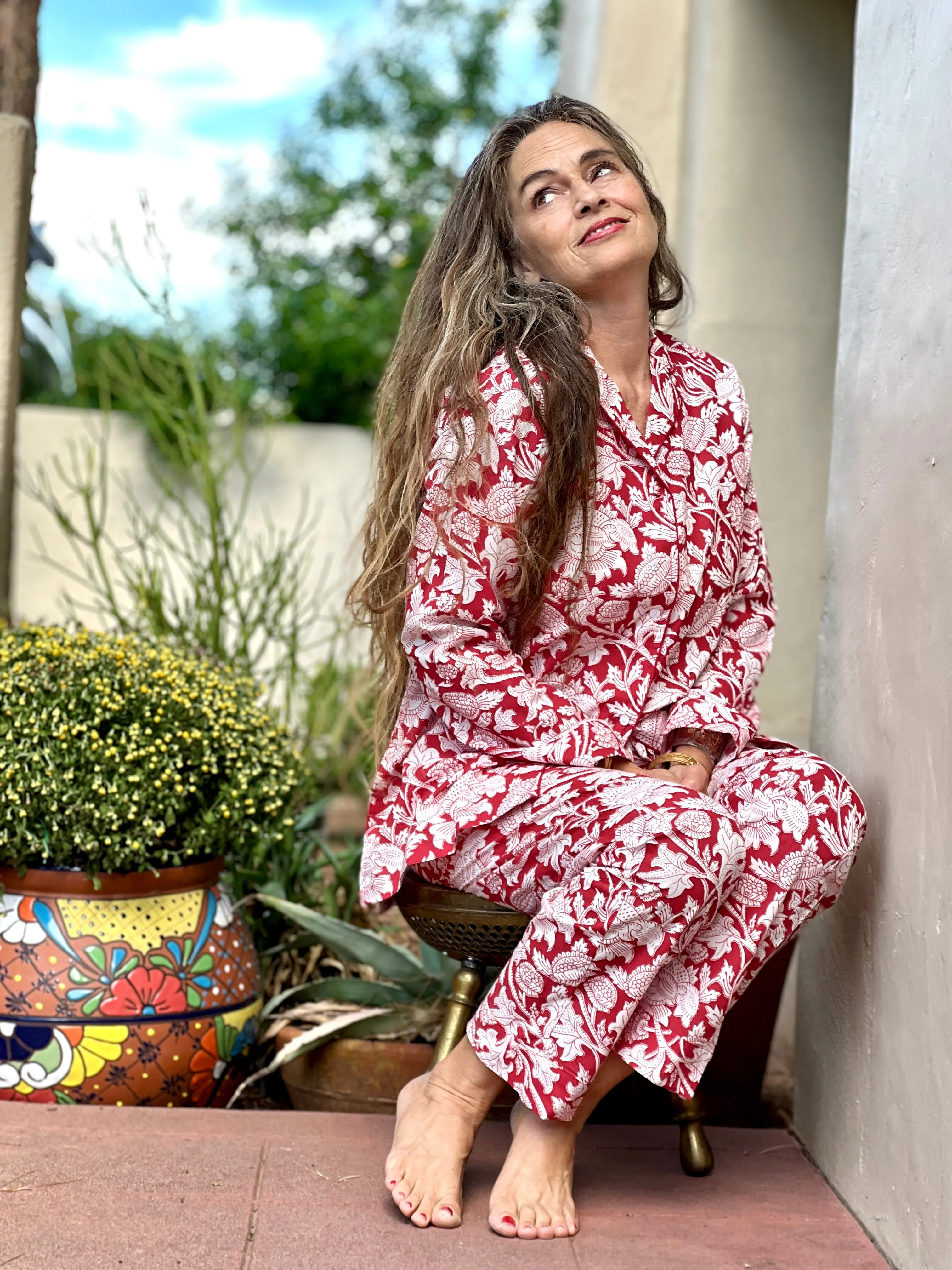 Laura Red Floral Cotton Pajamas Long Sleeve