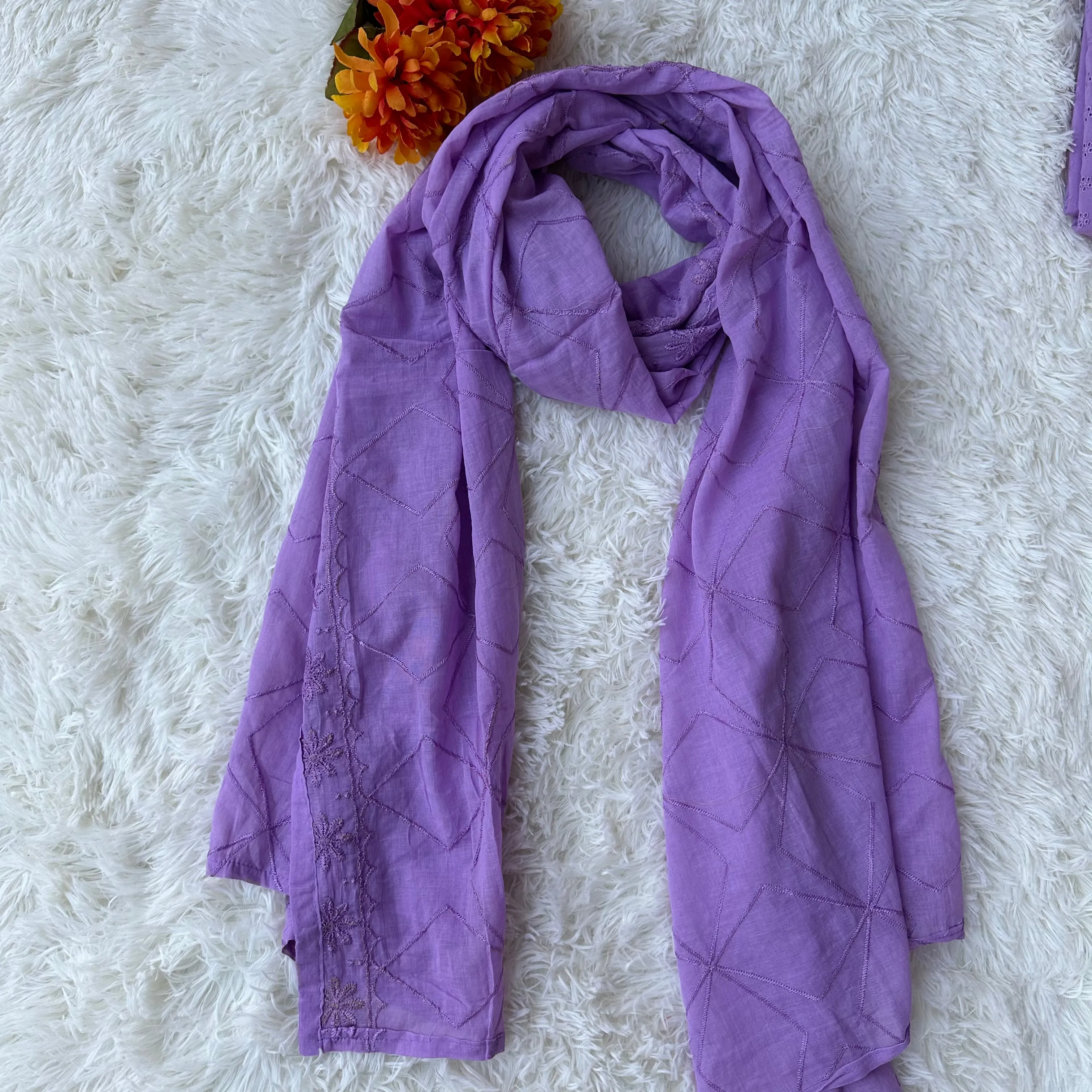 Lavender Bliss: Cotton Hakoba Kurta Set with Mul Cotton Lining & Stylish Accents