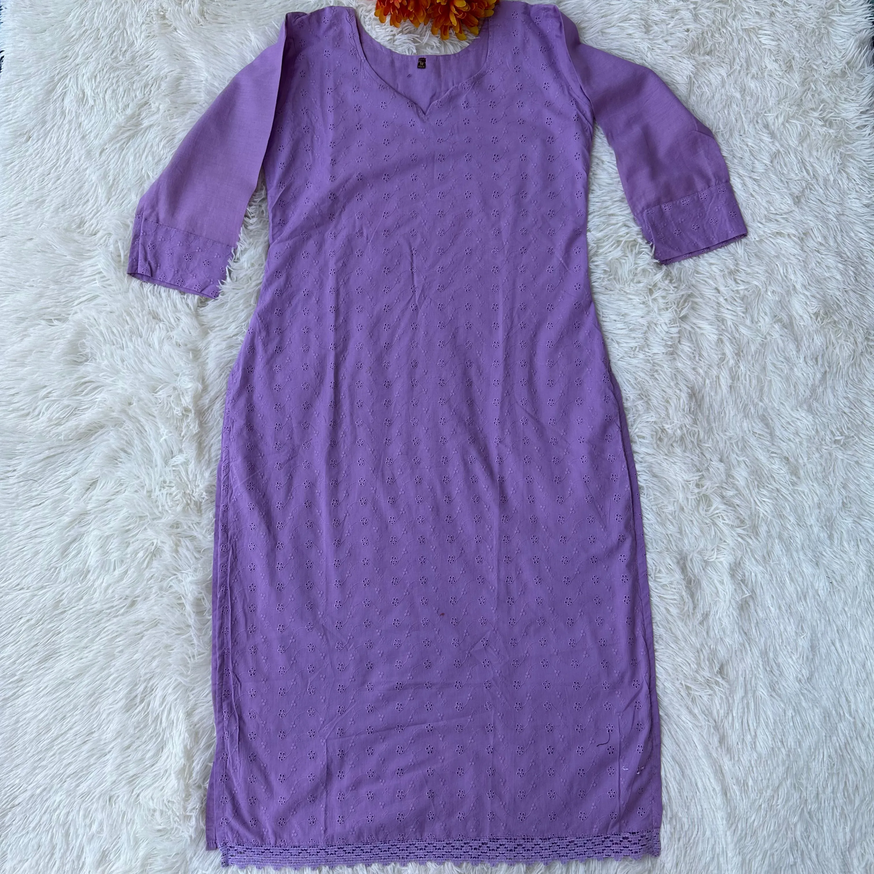 Lavender Bliss: Cotton Hakoba Kurta Set with Mul Cotton Lining & Stylish Accents