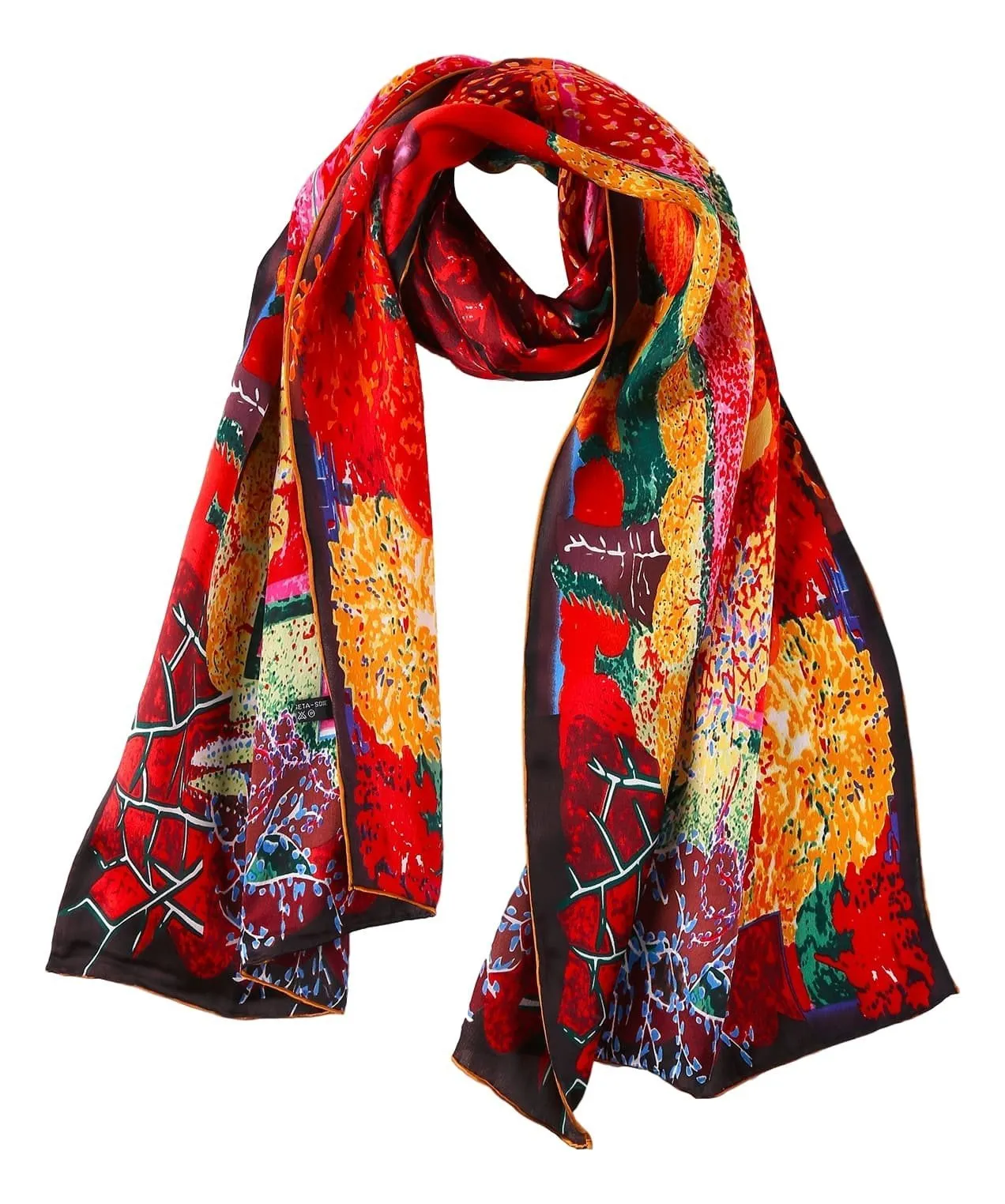 Long Charmeuse Satin Silk Scarf with Classic Painting Print LZD101