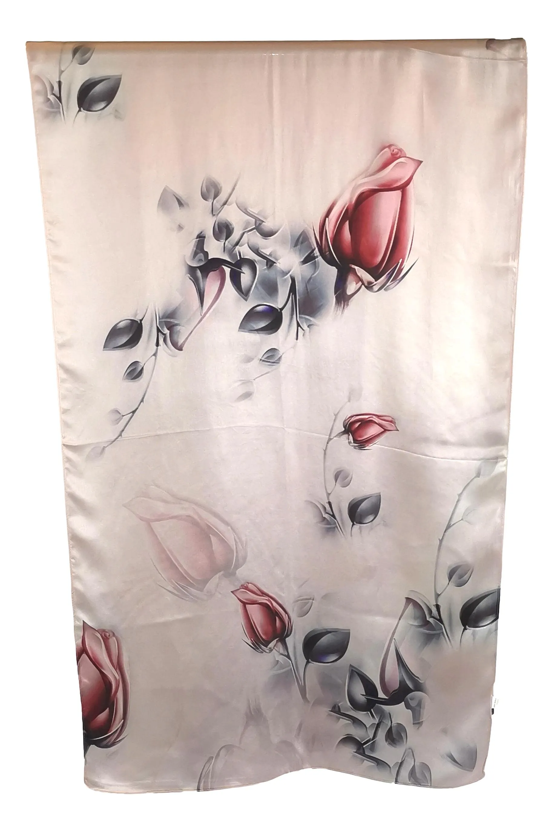 Long Charmeuse Silk Scarf Light Pink Floral Print LZD055