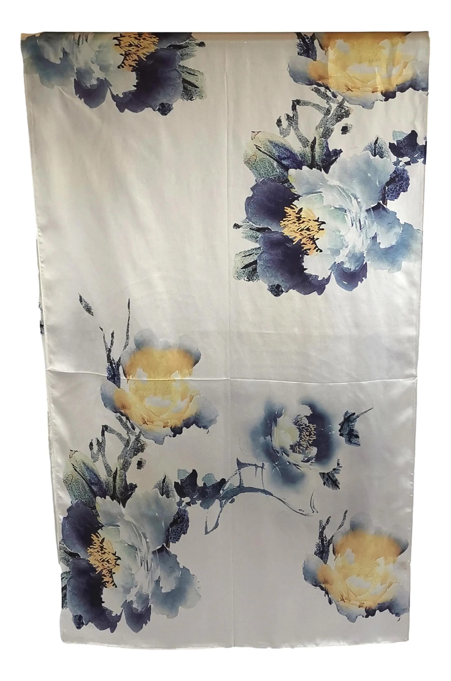 Long Charmeuse Silk Scarf White Floral Print LZD053