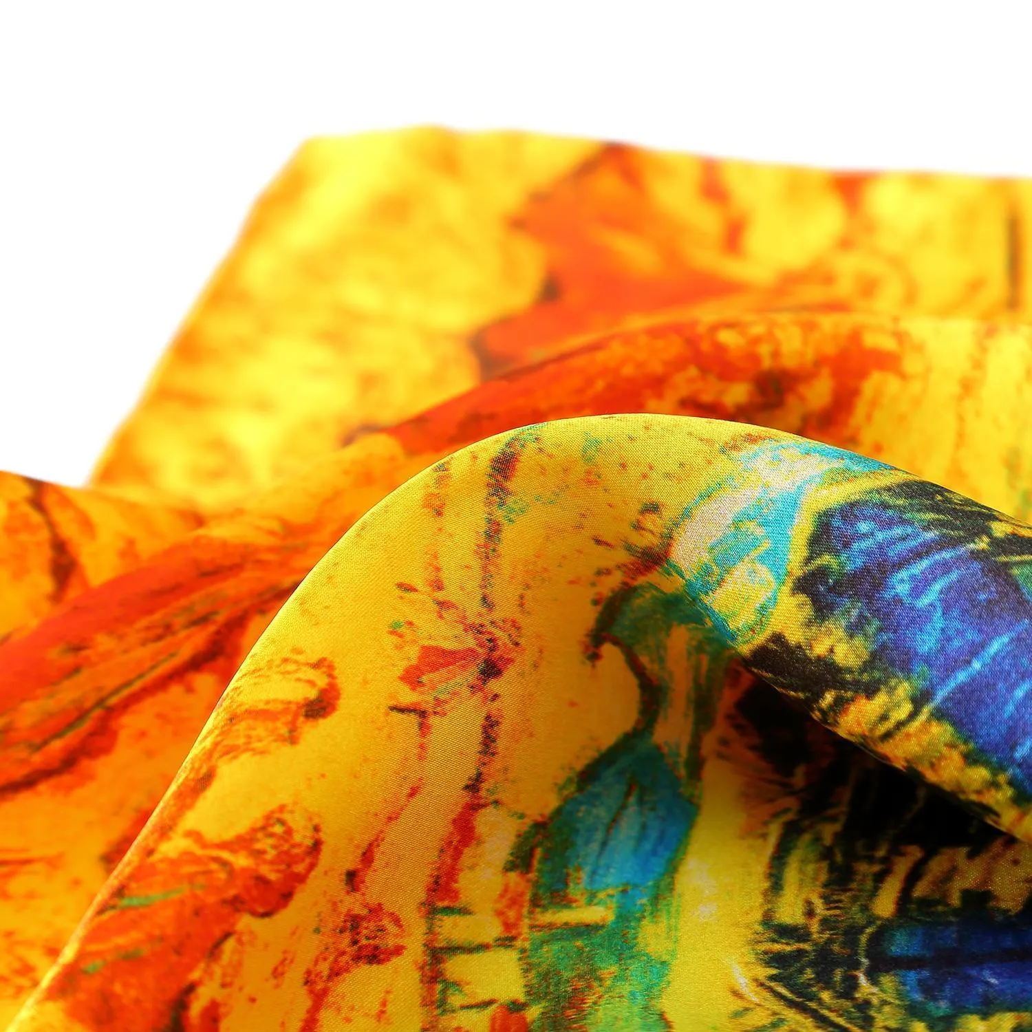 Long Charmeuse Silk Scarf with Classic Painting Blue and Gold LZD112