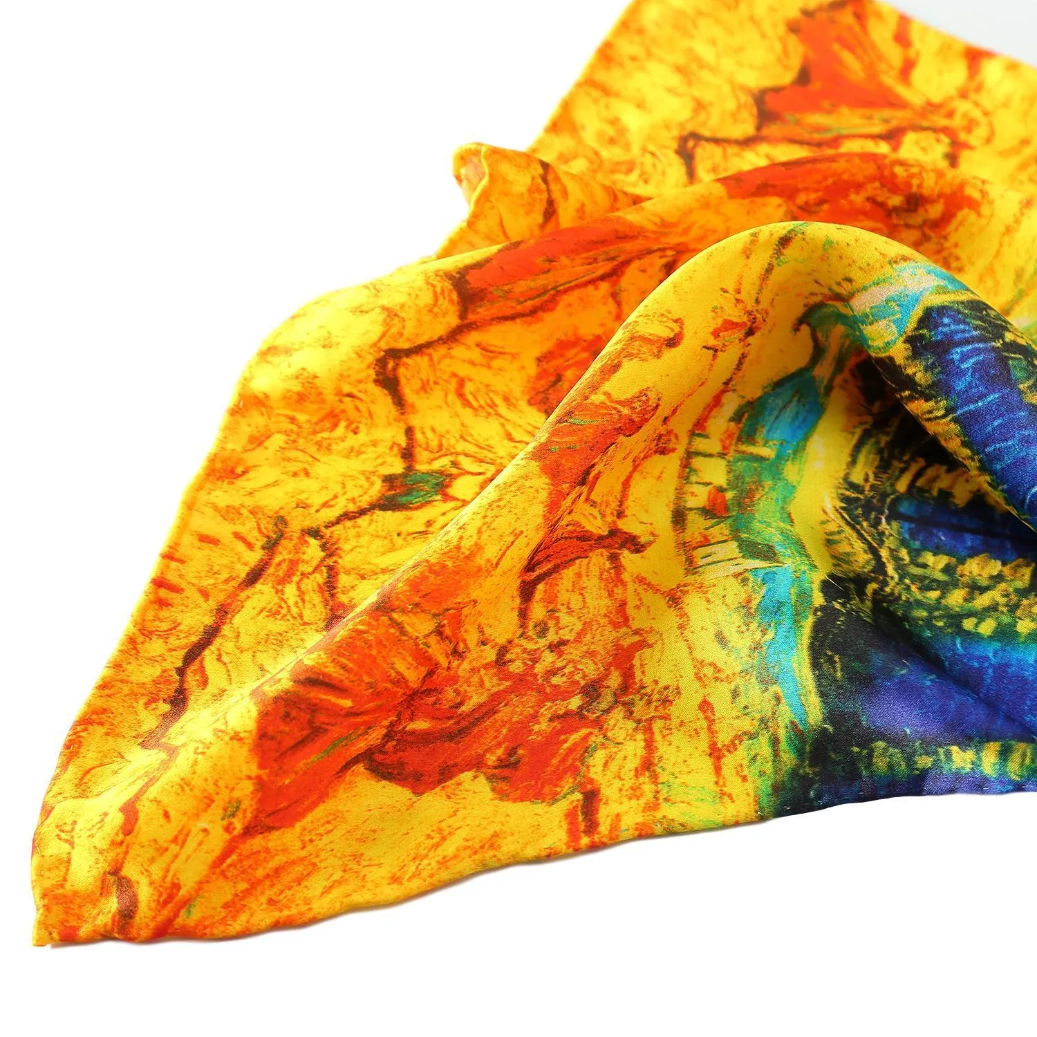 Long Charmeuse Silk Scarf with Classic Painting Blue and Gold LZD112