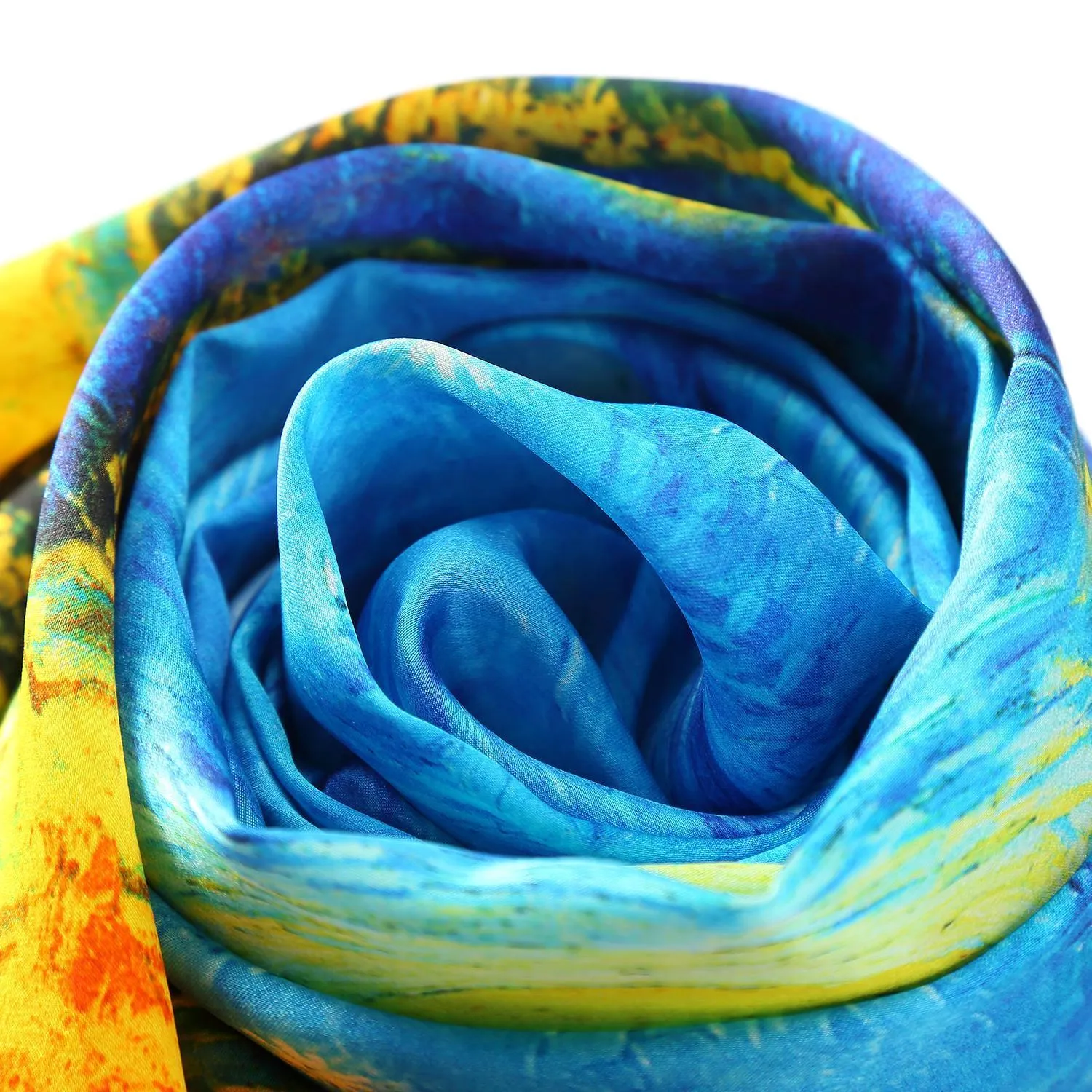 Long Charmeuse Silk Scarf with Classic Painting Blue and Gold LZD112