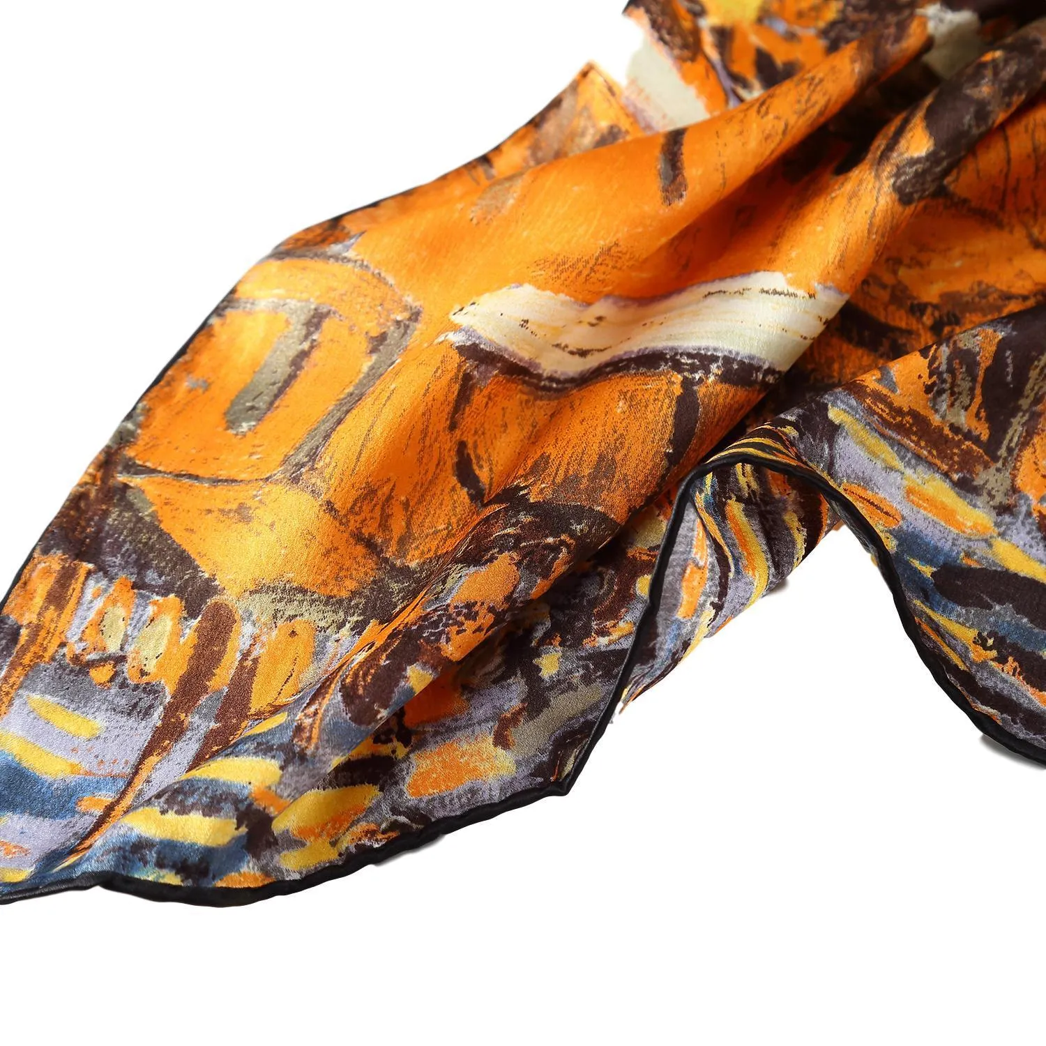 Long Charmeuse Silk Scarf with Classic Painting Brown Theme LZD114