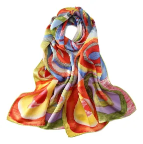 Long Charmeuse Silk Scarf with Classic Painting Rainbow Theme LZD115