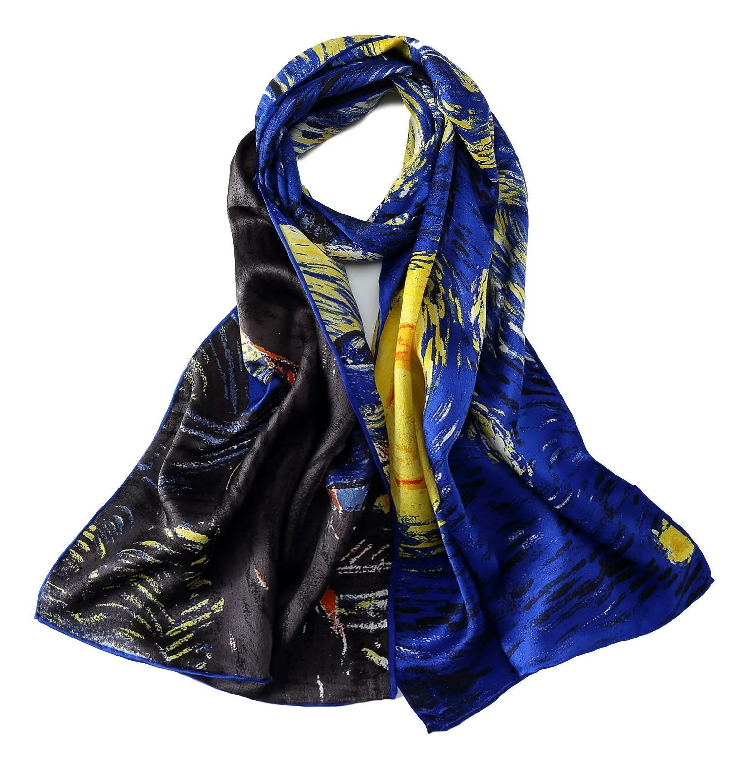 Long Charmeuse Silk Scarf with Van Gogh Painting Starry Night LZD113